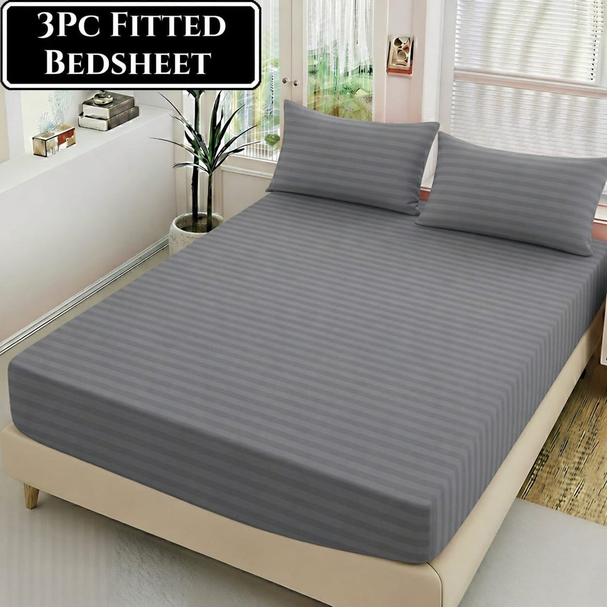 Stripe Premium Fitted Bedsheet Set – 3PC