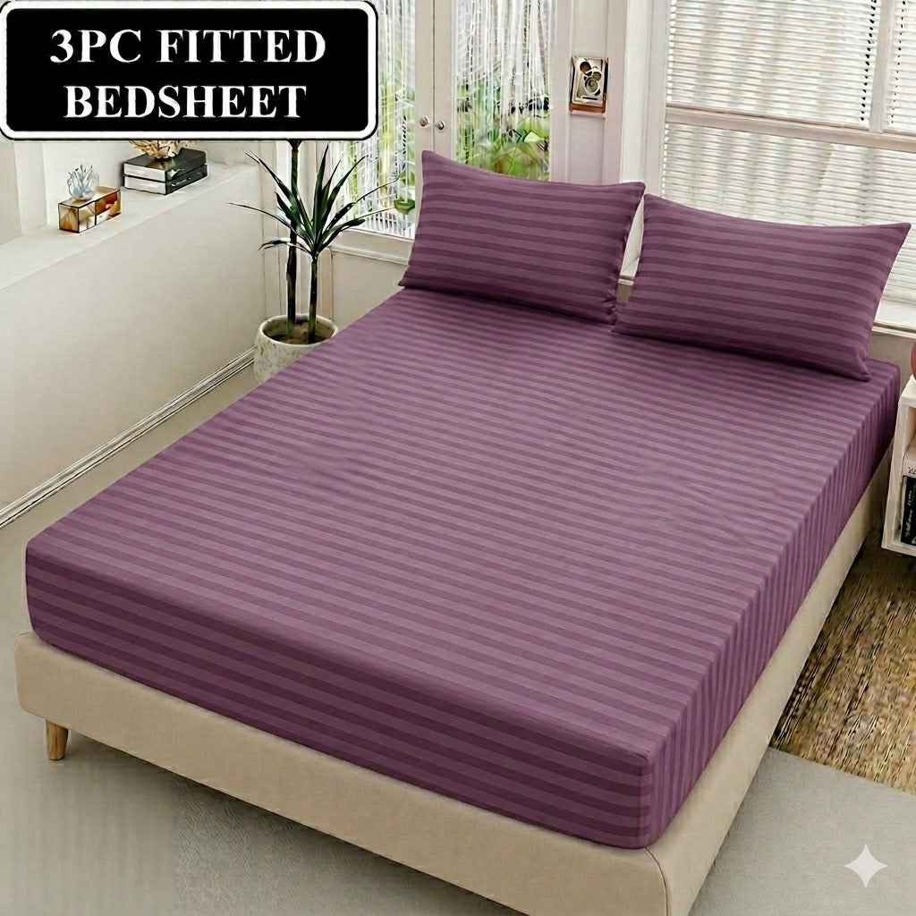 Stripe Premium Fitted Bedsheet Set – 3PC