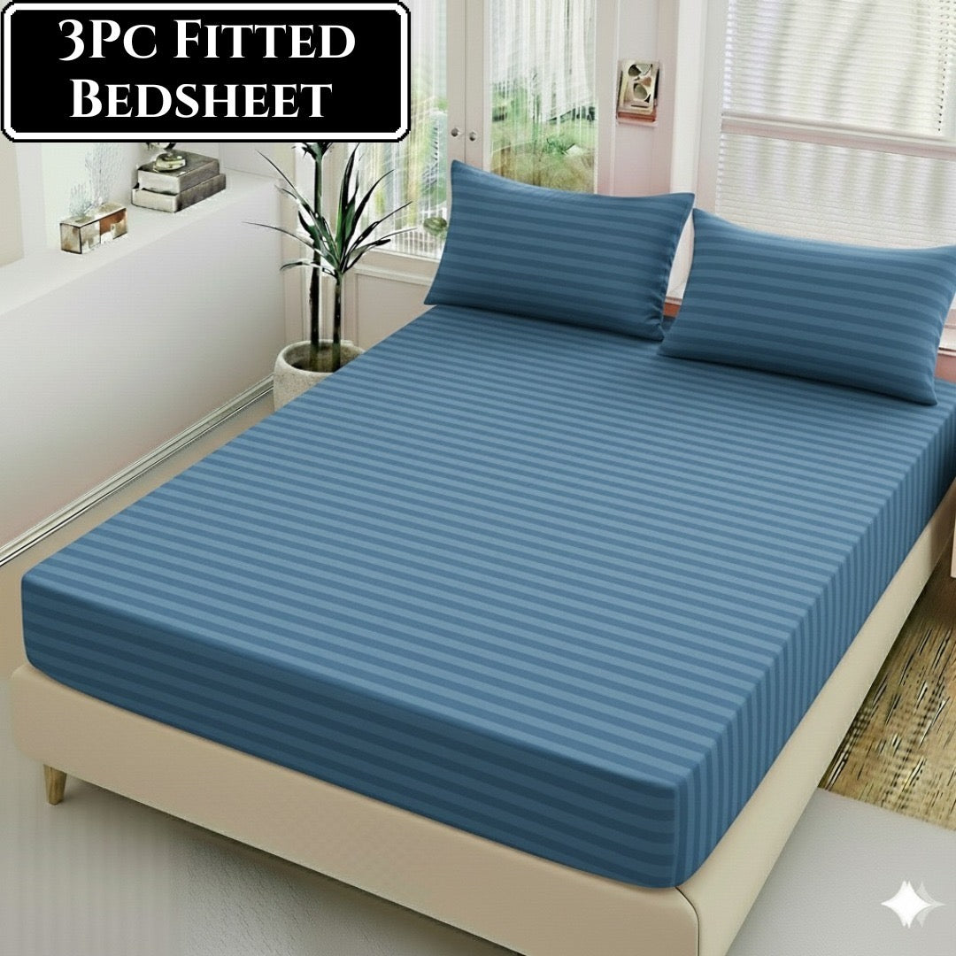 Stripe Premium Fitted Bedsheet Set – 3PC